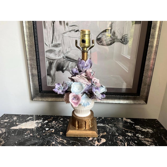 Mid 20th Century Italian Capodimonte Bouquet Lamp & Shade For Sale - Image 6 of 18