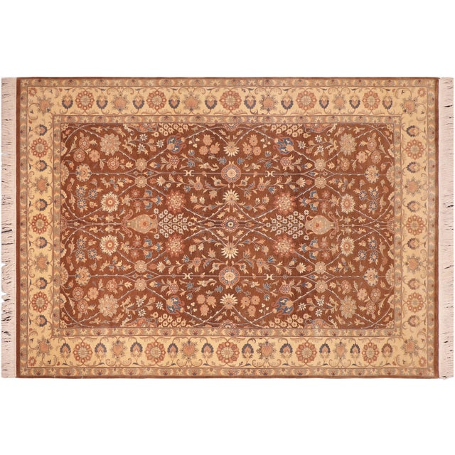 Textile Art Nouveau 1990's Floral Pak-Persian Brown/Beige Wool Rug - 6'2'' X 9'2'' For Sale - Image 7 of 9