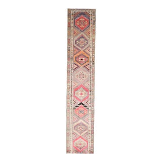 Vintage Turkish Oushak Handmade Wool Cotton Pink Runner Rug For Sale