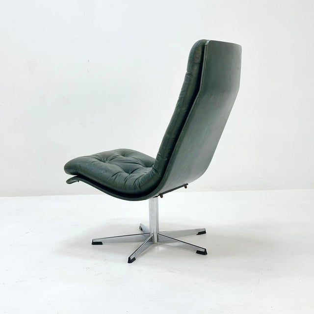 Green Mid-Century Dark Green Leather Lounge Chair, 1980s For Sale - Image 8 of 11