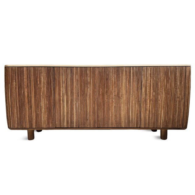 Slatted Teak Rounded Sideboard Credenza For Sale - Image 9 of 16