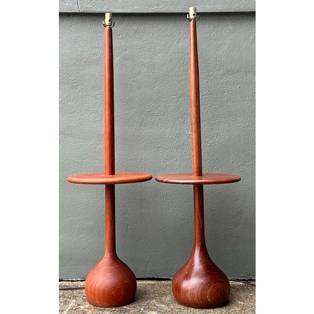 Vintage 1950s MCM Danish Teak Onion Bulb Floor Lamps - A Pair For Sale - Image 9 of 12