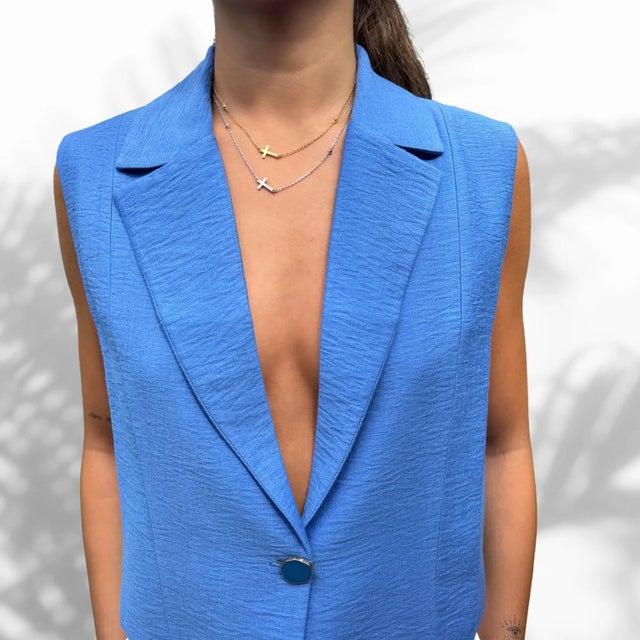 Sterling Silver Cross Charm & Diamond Chain Necklace For Sale - Image 4 of 8