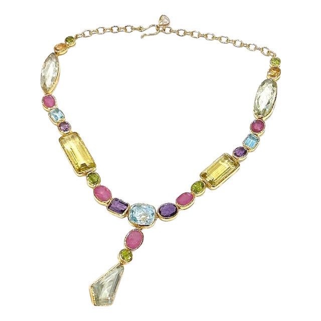 Bochic "Capri" Diamond, Amethyst, Topaz, Citrine & Peridot Necklace in 18K & Silver For Sale