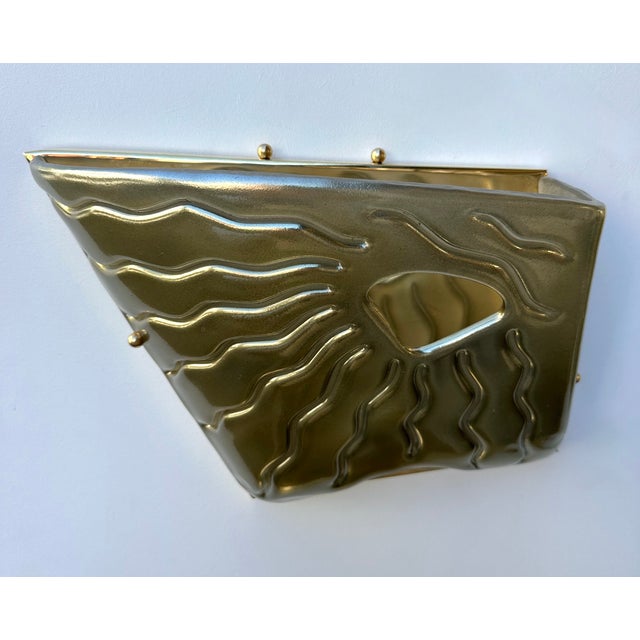 Metal Contemporary Pair of Green Eyes Murano Glass and Brass Sconces, Italy For Sale - Image 7 of 12