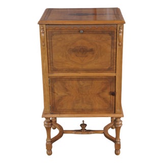 Antique Late Victorian Walnut Burl Music Console Phonograph Cabinet Record Stand For Sale