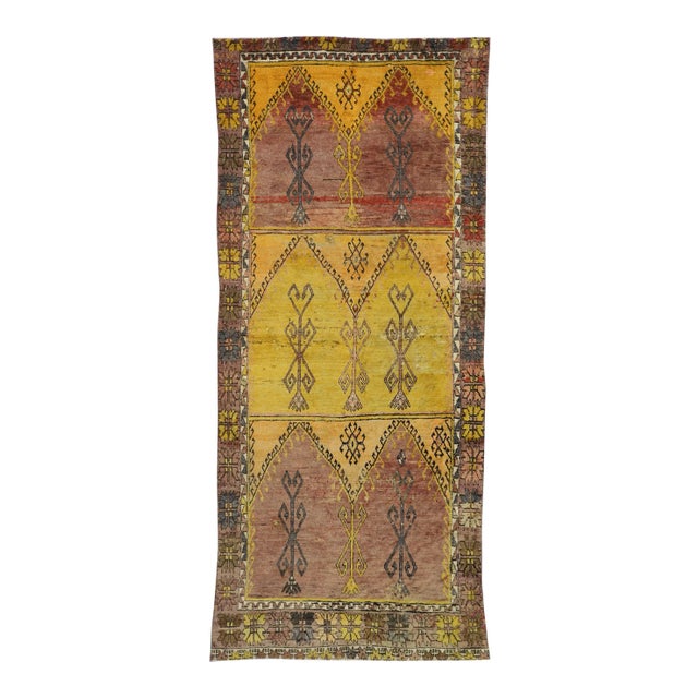 Vintage Turkish Oushak Gallery Rug, Wide Hallway Runner - 04'08 X 10'06 For Sale