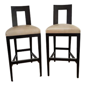 1990s Donghia 'Margarita' Barstool Pair in Shagreen Leather, Ebonized Oak Finish