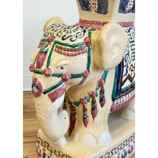 Vintage Ceramic Elephant Motif Garden Stool Pair For Sale - Image 9 of 10