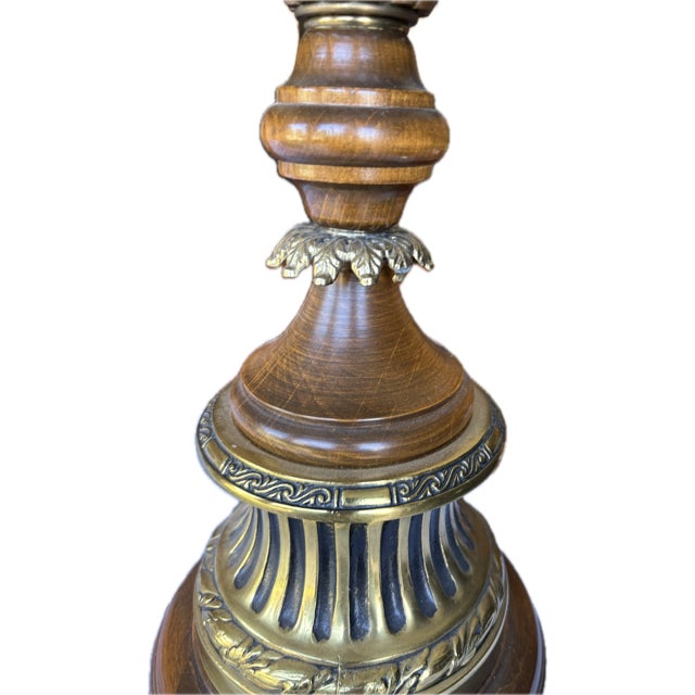 Neoclassical Vintage Brass Wood Table Lamp - Heavy Quality Construction For Sale - Image 3 of 5