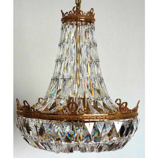 Brass and Lead Crystal 9-Flame Chandelier from Palwa, 1960s For Sale - Image 9 of 18