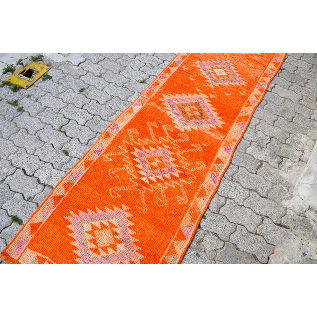 Burnt Orange Handmade Runner Rug For Sale - Image 4 of 11