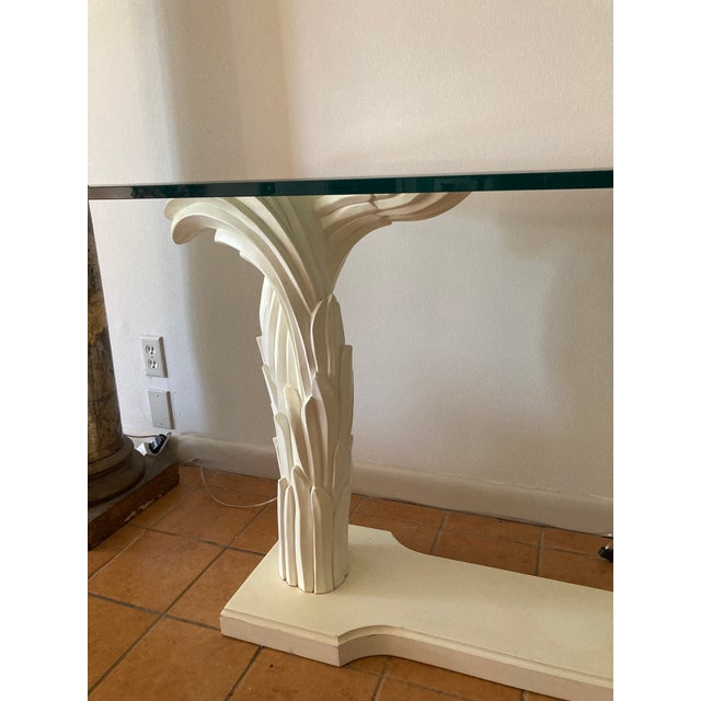 1960s Serge Roche Double Palm Blanc Console With Thick Glass Top For Sale - Image 5 of 9
