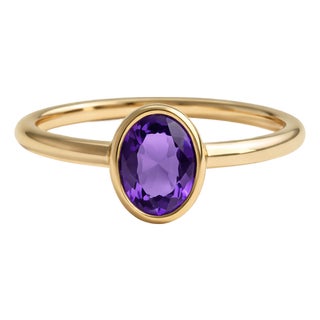 Amethyst Purple Dainty Gold Plated Ring in 925 Sterling Silver, February Birthstone Ring, Size 7 For Sale