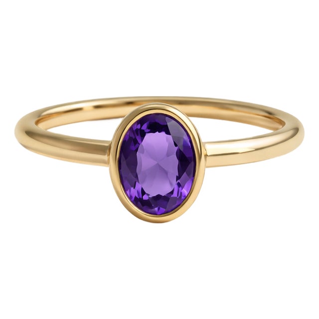 Amethyst Purple Dainty Gold Plated Ring in 925 Sterling Silver, February Birthstone Ring, Size 7 For Sale