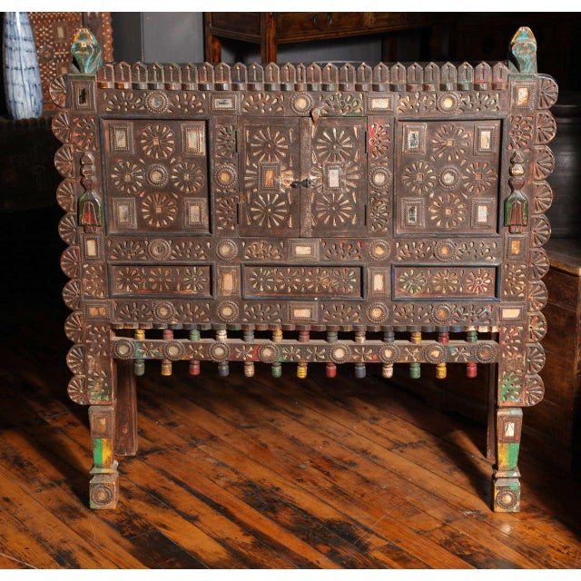Vintage Folk Art Gujerati Shesham Wood Three Door Cabinet With