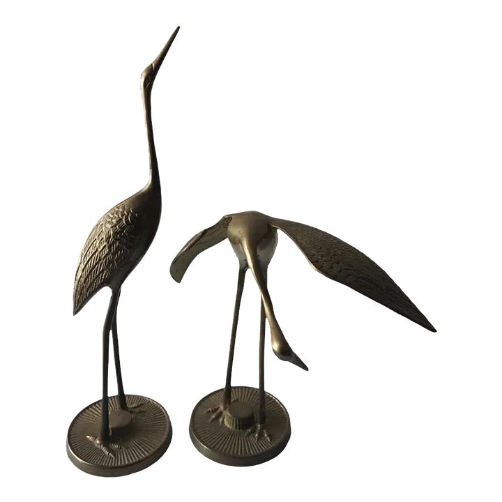 Pair of Vintage 1970s Brass Crane Figurines Chairish