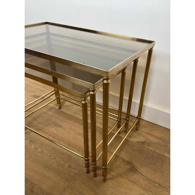 Brass 1940s Neoclassical style brass nesting tables by Maison Jansen For Sale - Image 8 of 12