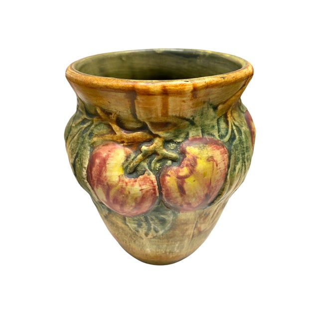 Weller Pottery Pair of Weller Art Pottery Baldin Pattern Apple Vases – Hand Painted – Early 20th Century For Sale - Image 4 of 12