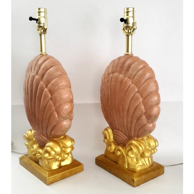 Mid 20th Century Lamp Pair Seashells Shells Restored For Sale - Image 5 of 11