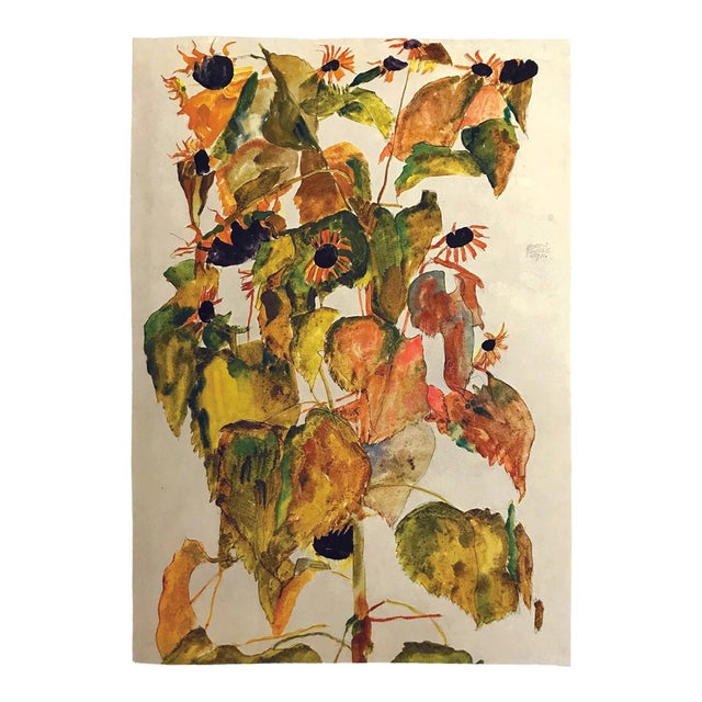 1968 Egon Schiele Lithograph 15 Sunflowers Reproduction For Sale