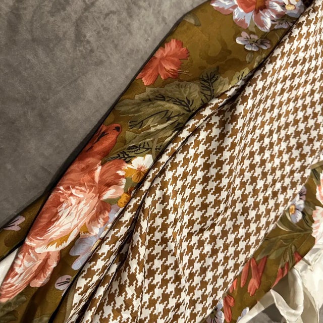 Elegant 1980s Vintage Valentino Classic Italian Silk Big Square Scarf - Floral & Houndstooth Design Drape yourself in...