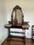 Exceptional antique Anglo-Indian carved hardwood vanity/dressing table featuring ornate fretwork panels, turned supports,...