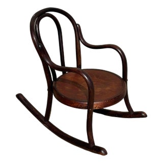 Antique Vienna Secession Child's Bent Oak Rocking Chair W/ Picture Seat Attributed to Fischel For Sale