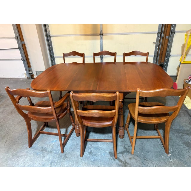 1950s Dining Set – Drop-Leaf Table, 6 Chairs For Sale - Image 11 of 12