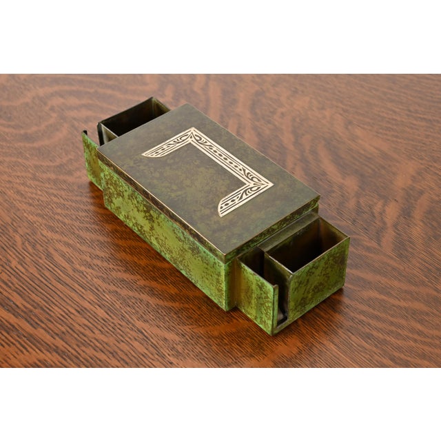 Art Deco Heintz Arts & Crafts Sterling Silver on Bronze Cigar Box or Humidor For Sale - Image 3 of 12