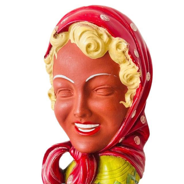 Unique ceramic female statue slash wall mask with built-in base made by Brabançon and designed by Tich Vanden Balck in the...