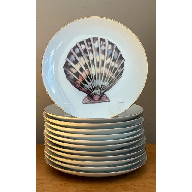 Vintage Coastal Fitz and Floyd Shell Motif Ceramic Plates - Set of Twelve For Sale In West Palm - Image 6 of 12