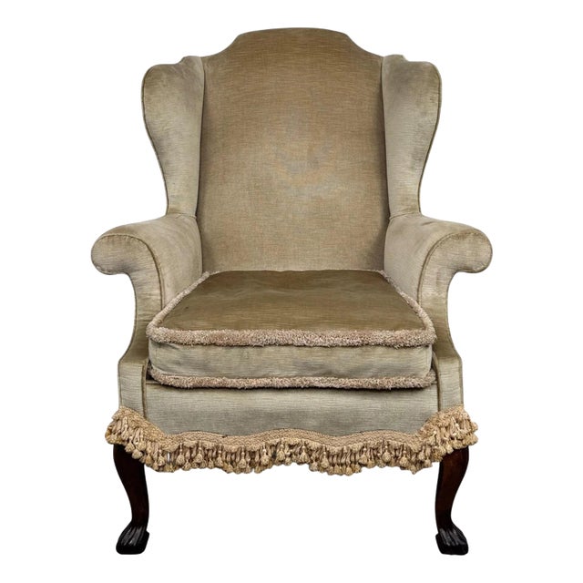 Antique Early 20th Century English Mahogany Wingback Armchair For Sale