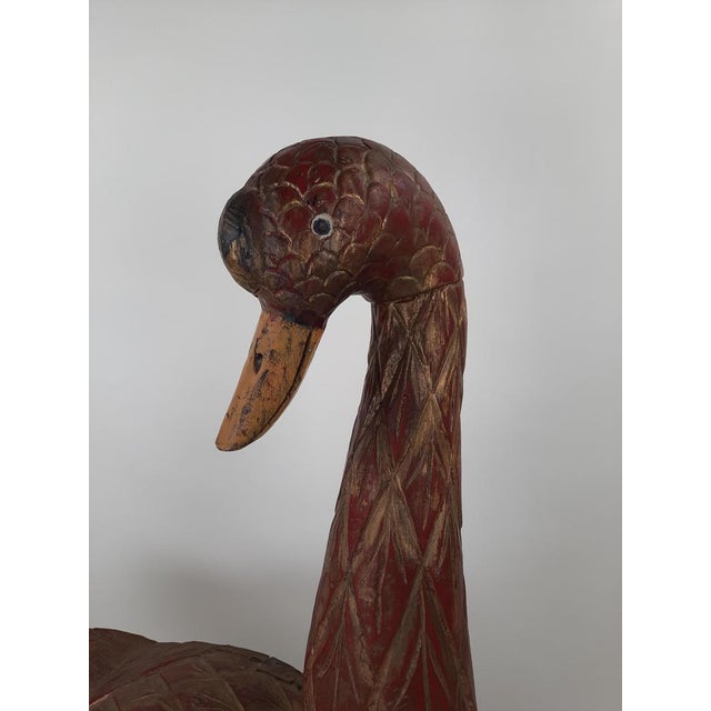 Brown Large Wood Carved Bird with Colour Details, 1920s For Sale - Image 8 of 10