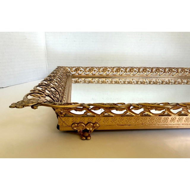 Vintage Hollywood Regency Gilt Filigree Vanity Mirror & Perfume Tray For Sale In Los Angeles - Image 6 of 12