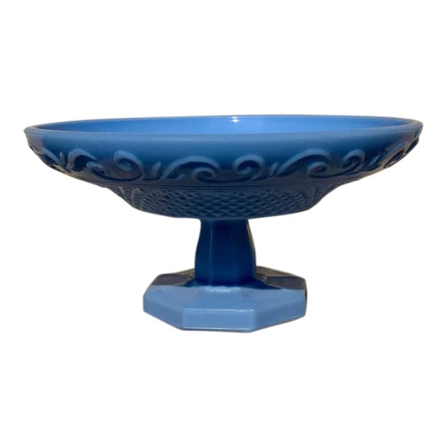 1920s Spectacular Antique Delphite Blue Glass Pedestal Bowl For Sale