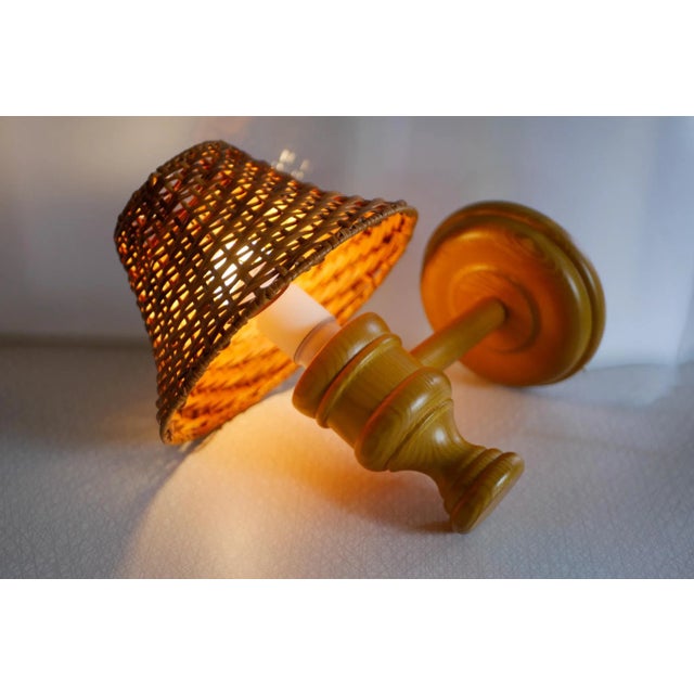 Swedish Wooden Sconce and Rattan Shade, a Vintage Wall Lamp by Ikea Sweden For Sale - Image 9 of 13