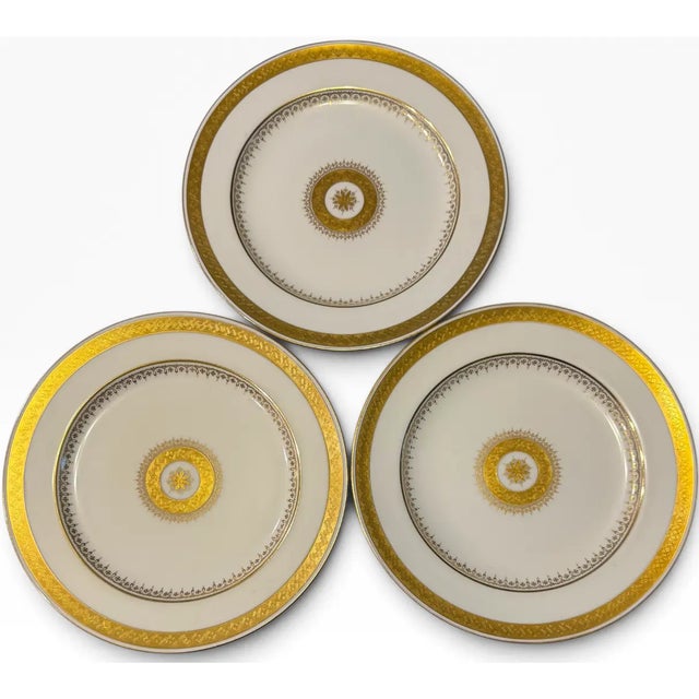 Ceramic Antique Minton for Tiffany and Co. Gold-Encrusted Dinner Plates - Set of 18 For Sale - Image 7 of 17