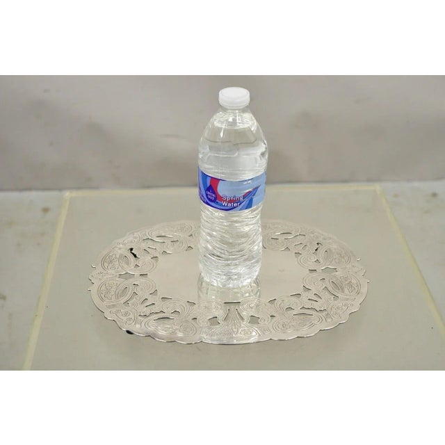 Vintage Wallace 731 Victorian Style Silver Plated Oval Trivet 1980 Award Platter For Sale - Image 10 of 11