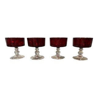 Set of 4 Mid Century Modern Cristal D’arque French Champagne Coupes Red For Sale