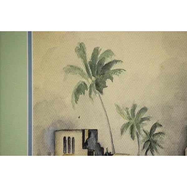 Watercolor depicting Al Capone's (1899-1947) 1922 Mediterranean Revival estate on Star Island in Miami Art Sz: 13 1/4"H x...