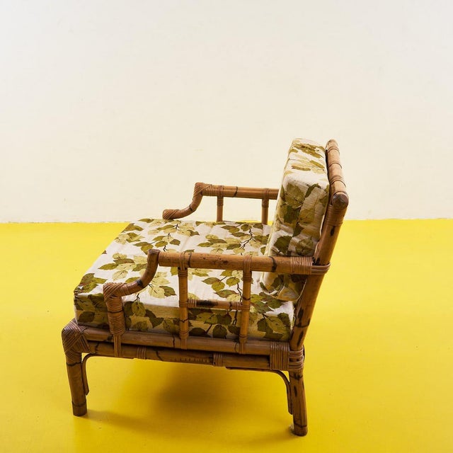 Vintage Rattan Armchair with Floral Cushions For Sale - Image 5 of 6