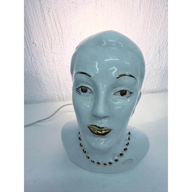 Italian Table Lamp with a Womans Head Made of Ceramic, 70s/80s Design, 1970s For Sale - Image 14 of 15