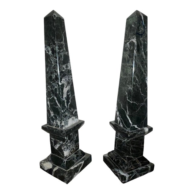 Pair of Black Marble Obelisks With White Veining – Italy, 1980’s. For Sale