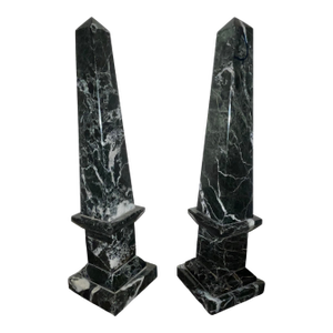 Pair of Black Marble Obelisks With White Veining – Italy, 1980’s.