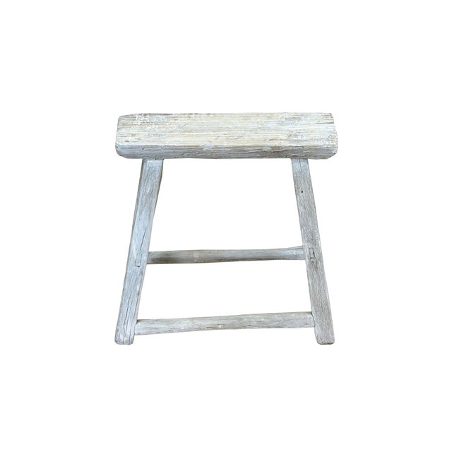 Rustic Rustic Raw Rough Wood Grain Rectangle Slim Stool Bench Side Table For Sale - Image 3 of 8