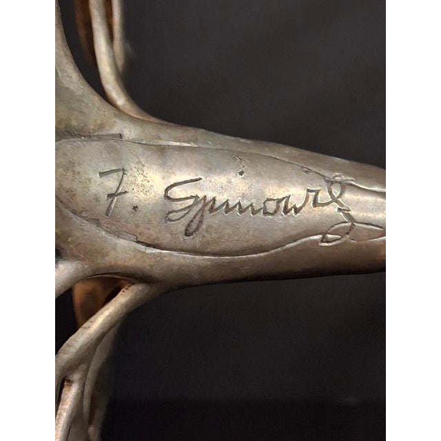 VTG Fred Spinowitz Tree of Life Menorah Signed Judaica Silver Tone Brass Leaves For Sale - Image 14 of 18