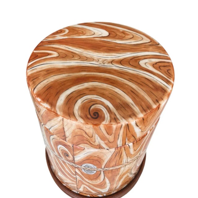 Mid 20th Century Chinese Ceramic Faux Bois Canister / Covered Jar on Wood Stand For Sale In Los Angeles - Image 6 of 12