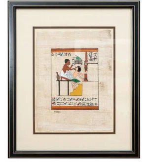 Vintage Egyptian Revival Gouache Painting on Papyrus, Signed