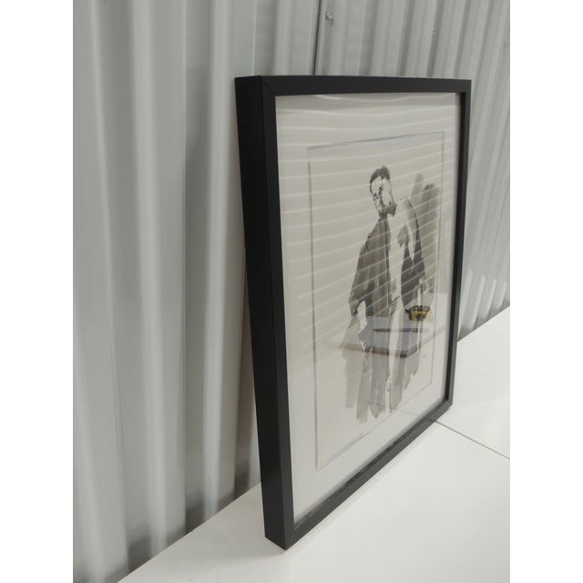 Vintage Black & White Water Color and Pencil Drawing of a Male For Sale - Image 4 of 4